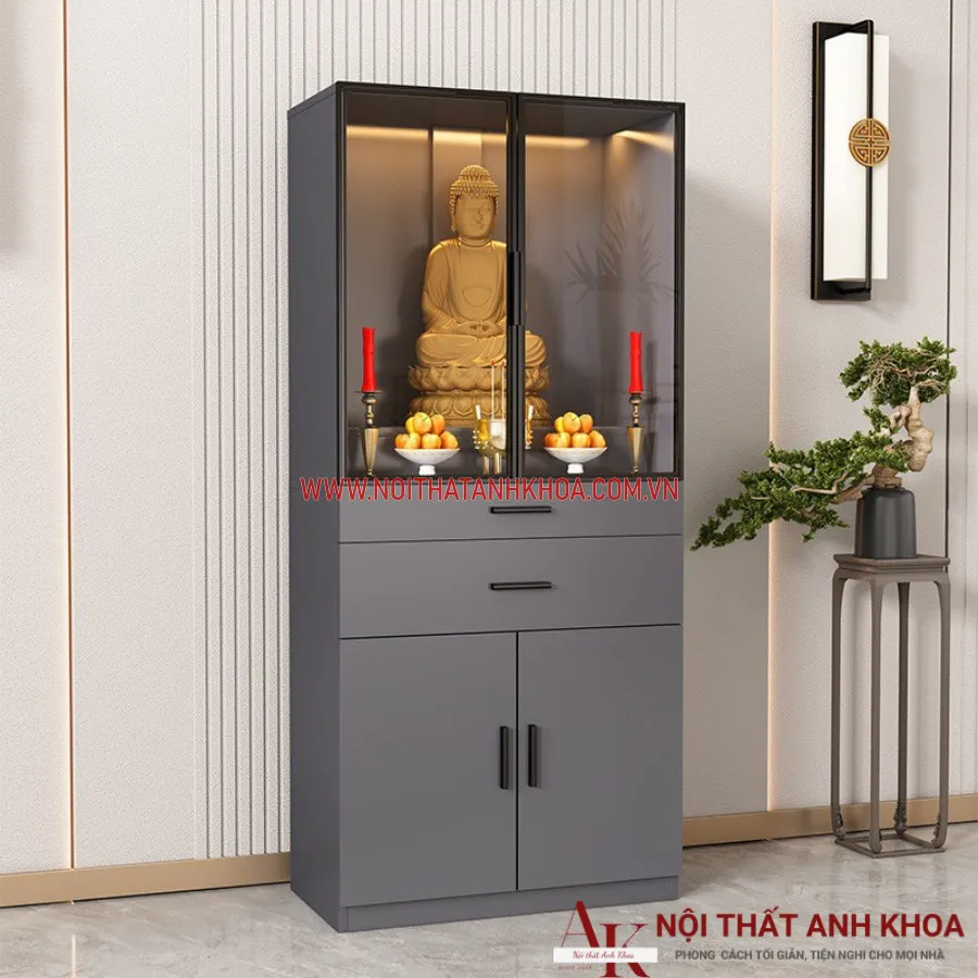 Tủ Thờ Phật Gỗ Công Nghiệp Kết Hợp Cánh Kính Giá Rẻ