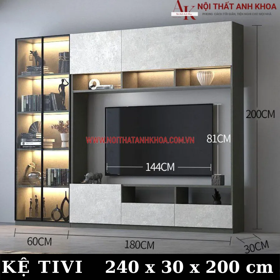 Tủ Tivi Phòng Khách Gỗ Công Nghiệp Kết Hợp Đèn Led Đẹp Hiện Đại