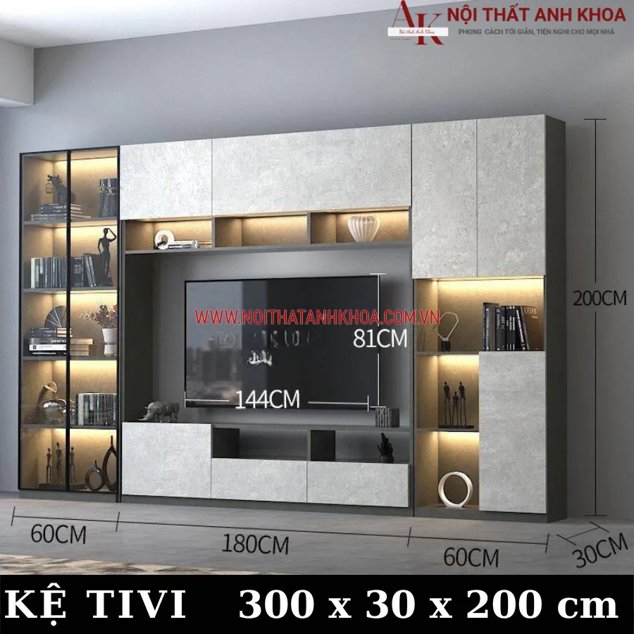 Tủ Tivi Phòng Khách Gỗ Công Nghiệp Kết Hợp Đèn Led Đẹp Hiện Đại
