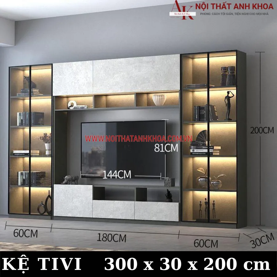 Tủ Tivi Phòng Khách Gỗ Công Nghiệp Kết Hợp Đèn Led Đẹp Hiện Đại