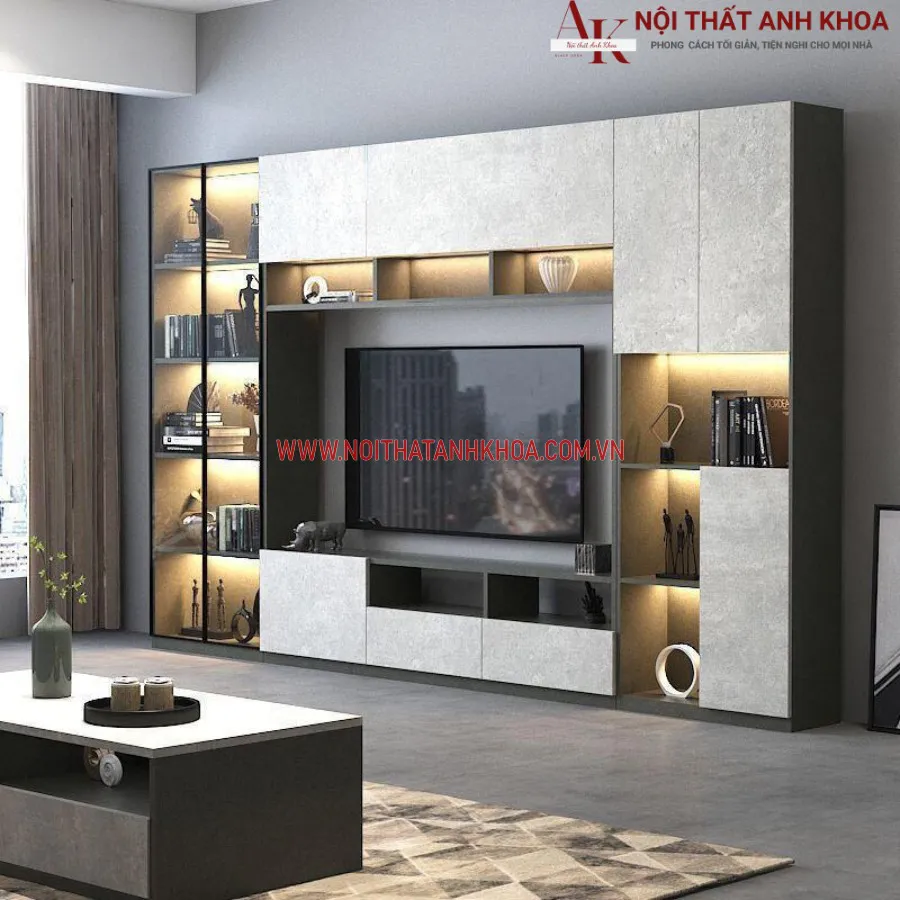 Tủ Tivi Phòng Khách Gỗ Công Nghiệp Kết Hợp Đèn Led Đẹp Hiện Đại