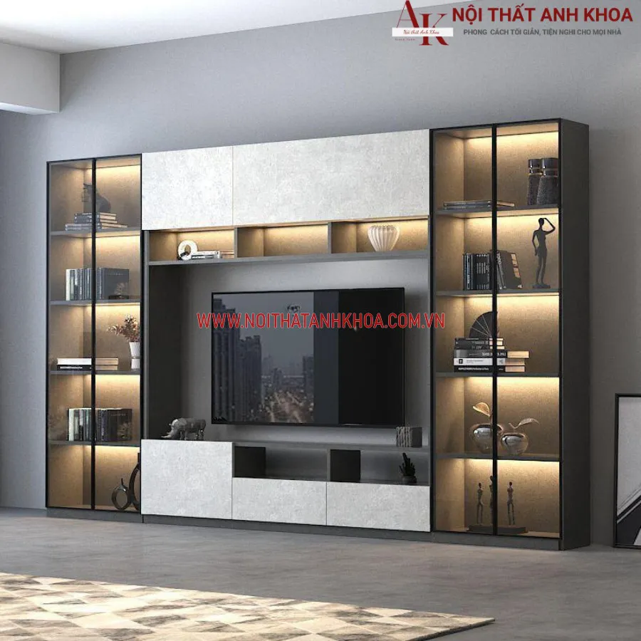 Tủ Tivi Phòng Khách Gỗ Công Nghiệp Kết Hợp Đèn Led Đẹp Hiện Đại
