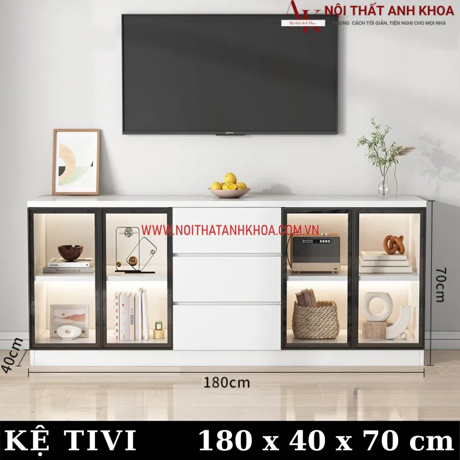 Tủ Tivi Phòng Khách Hiện Đại Gỗ MDF Kết Hợp Cánh Kính Đẹp Hiện Đại