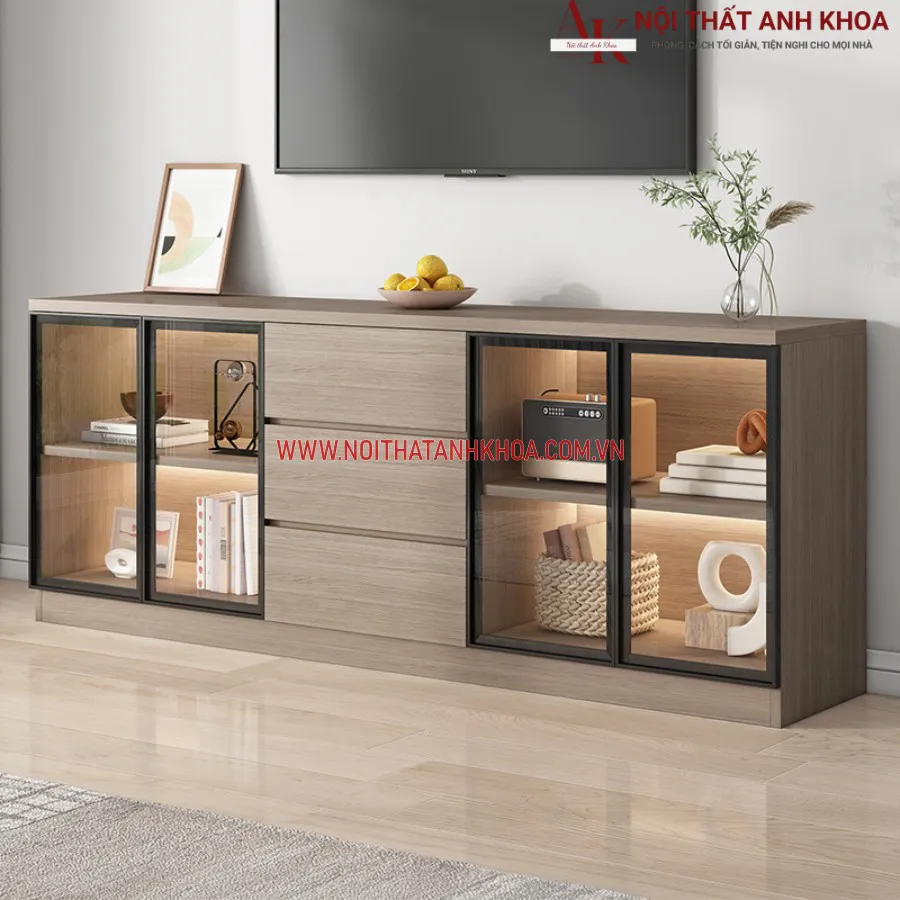 Tủ Tivi Phòng Khách Hiện Đại Gỗ MDF Kết Hợp Cánh Kính Đẹp Hiện Đại