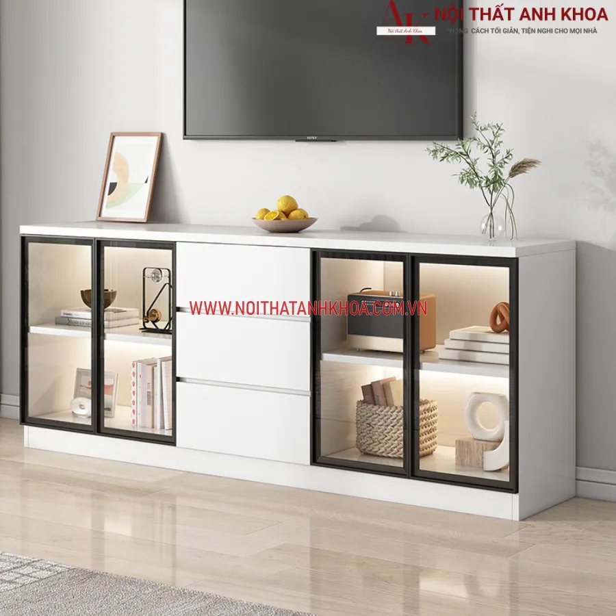 Tủ Tivi Phòng Khách Hiện Đại Gỗ MDF Kết Hợp Cánh Kính Đẹp Hiện Đại
