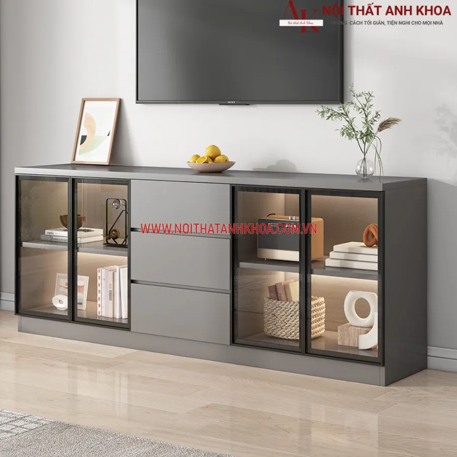 Tủ Tivi Phòng Khách Hiện Đại Gỗ MDF Kết Hợp Cánh Kính Đẹp Hiện Đại