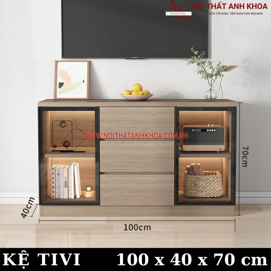 Tủ Tivi Phòng Khách Hiện Đại Gỗ MDF Kết Hợp Cánh Kính Đẹp Hiện Đại