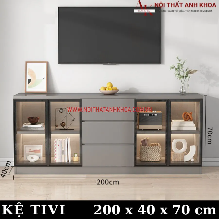 Tủ Tivi Phòng Khách Hiện Đại Gỗ MDF Kết Hợp Cánh Kính Đẹp Hiện Đại