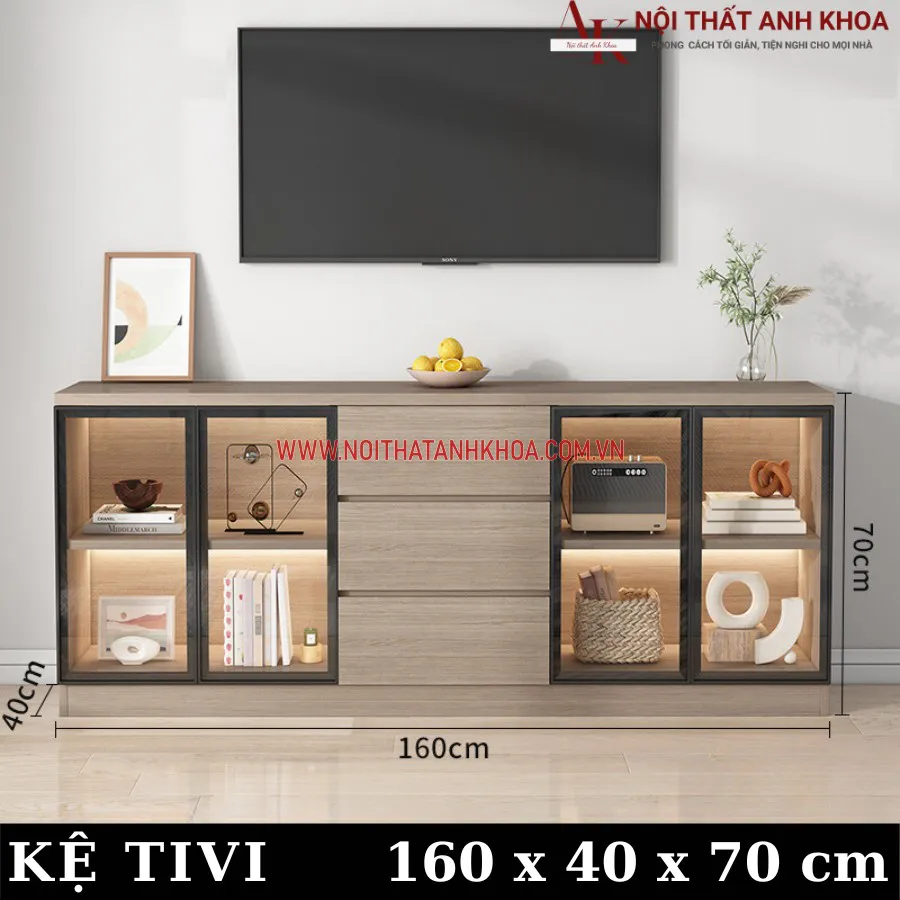 Tủ Tivi Phòng Khách Hiện Đại Gỗ MDF Kết Hợp Cánh Kính Đẹp Hiện Đại