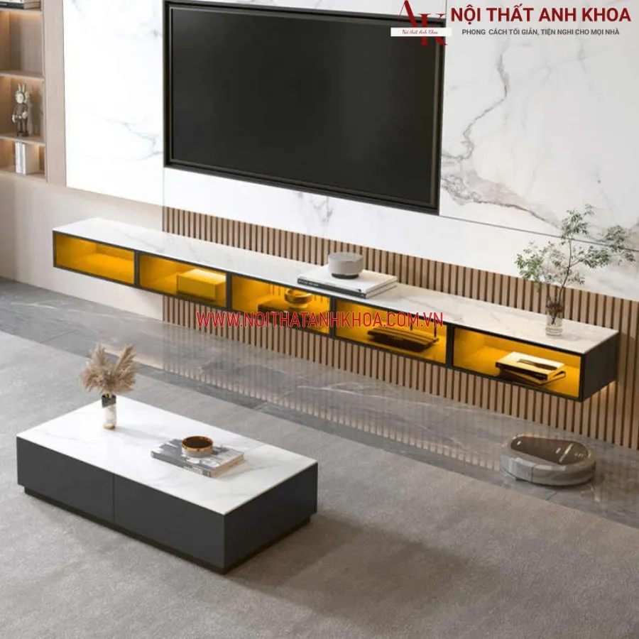 Tủ Tivi Treo Tường Gỗ Công Nghiệp Kết Hợp Cánh Kính Hiện Đại