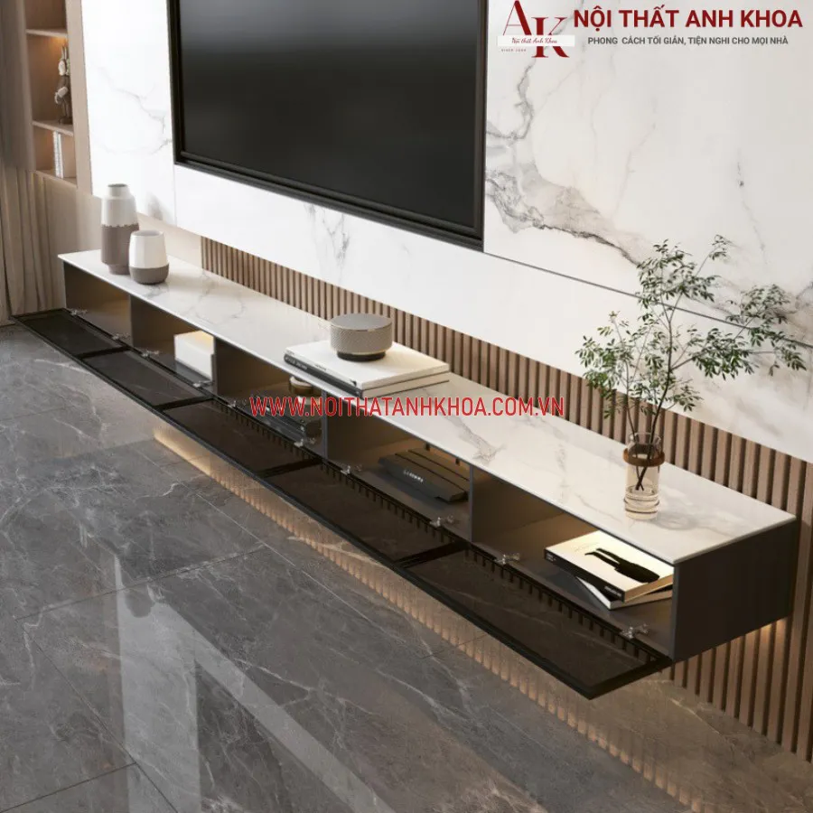 Tủ Tivi Treo Tường Gỗ Công Nghiệp Kết Hợp Cánh Kính Hiện Đại