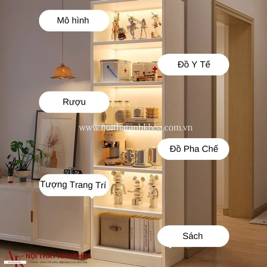 Tủ Trang Trí Gỗ Công Nghiệp Có Led Đẹp
