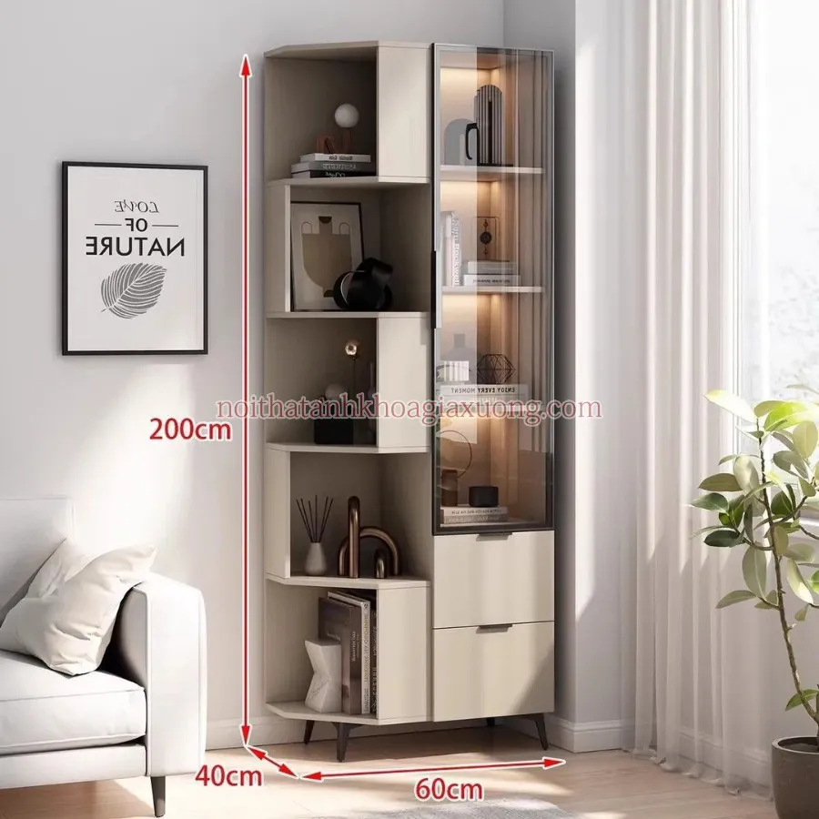 Kệ Góc Tường Cánh Kính Phối Màu Đẹp