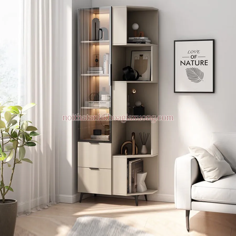Kệ Góc Tường Cánh Kính Phối Màu Đẹp