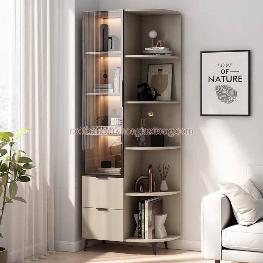 Kệ Góc Tường Cánh Kính Phối Màu Đẹp