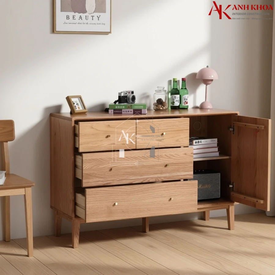 Tủ Trang Trí Nhiều Ngăn Kéo Gỗ Tự Nhiên