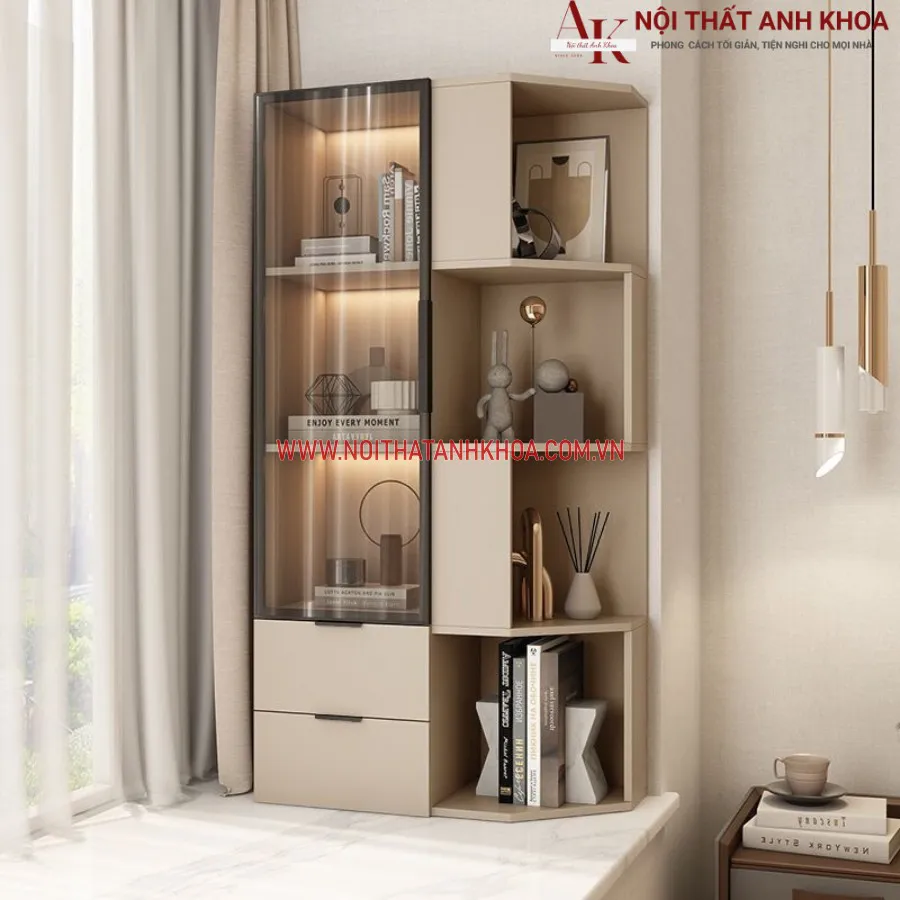 Tủ Trang Trí Phòng Khách Góc Tường Đẹp Sang Trọng
