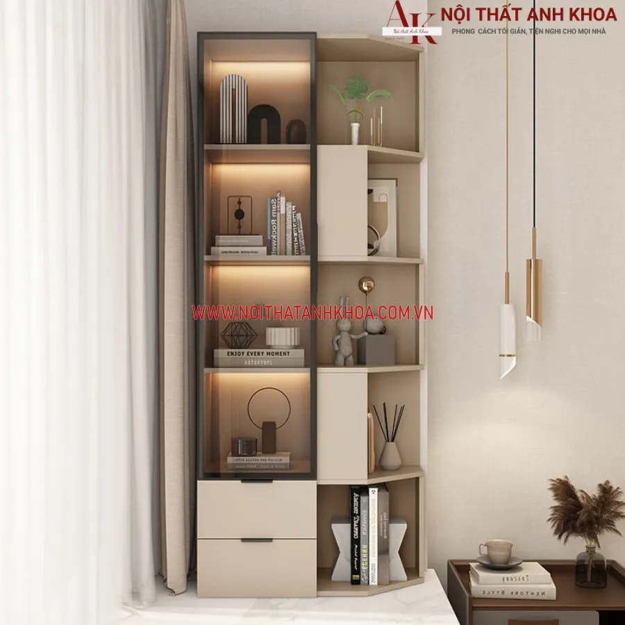 Tủ Trang Trí Phòng Khách Góc Tường Đẹp Sang Trọng