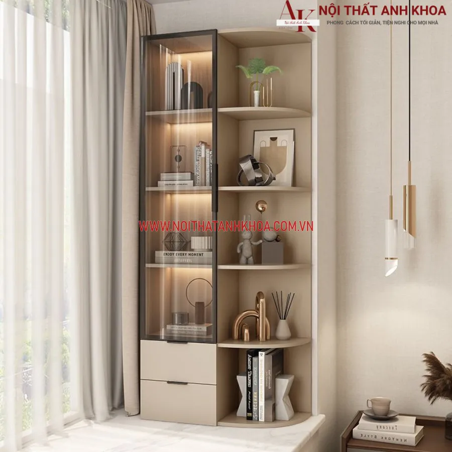 Tủ Trang Trí Phòng Khách Góc Tường Đẹp Sang Trọng