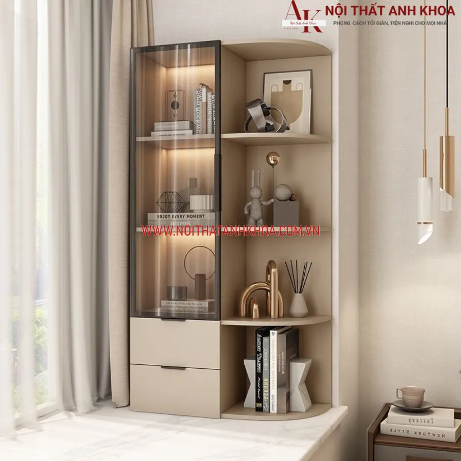 Tủ Trang Trí Phòng Khách Góc Tường Đẹp Sang Trọng