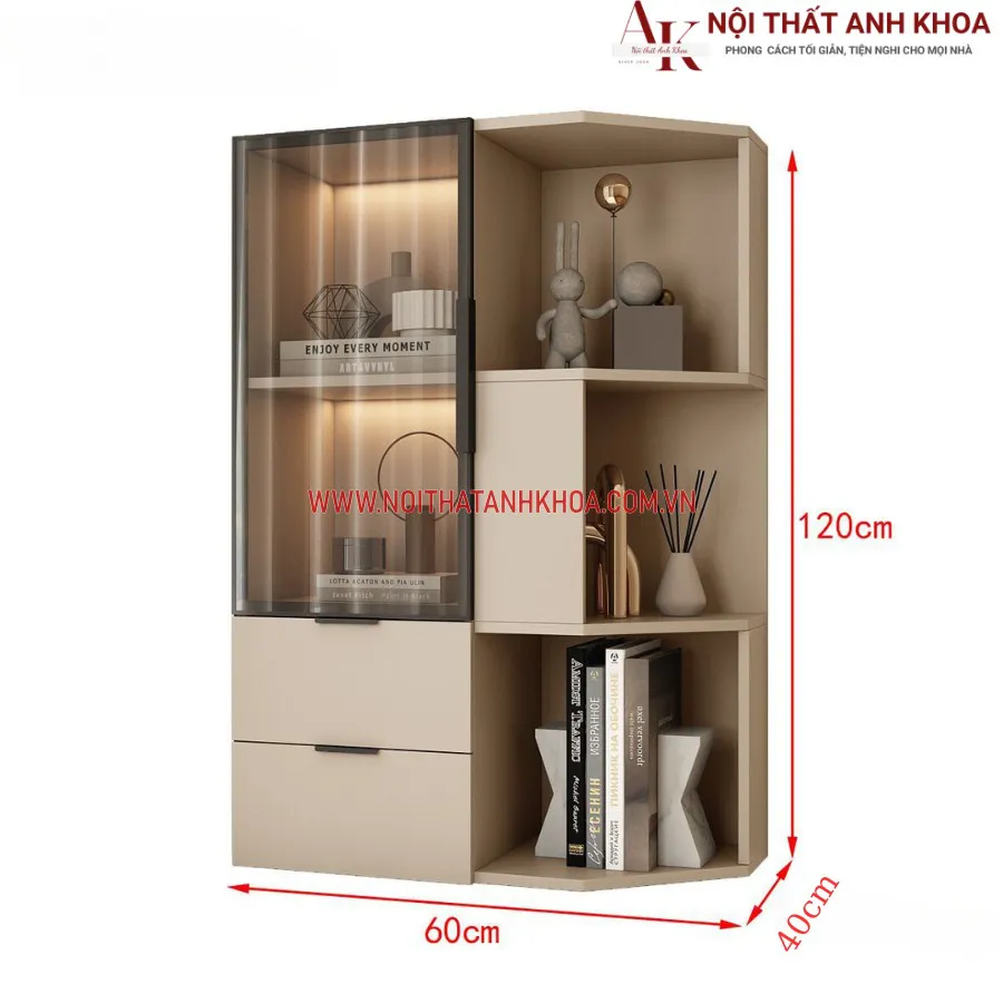Tủ Trang Trí Phòng Khách Góc Tường Đẹp Sang Trọng