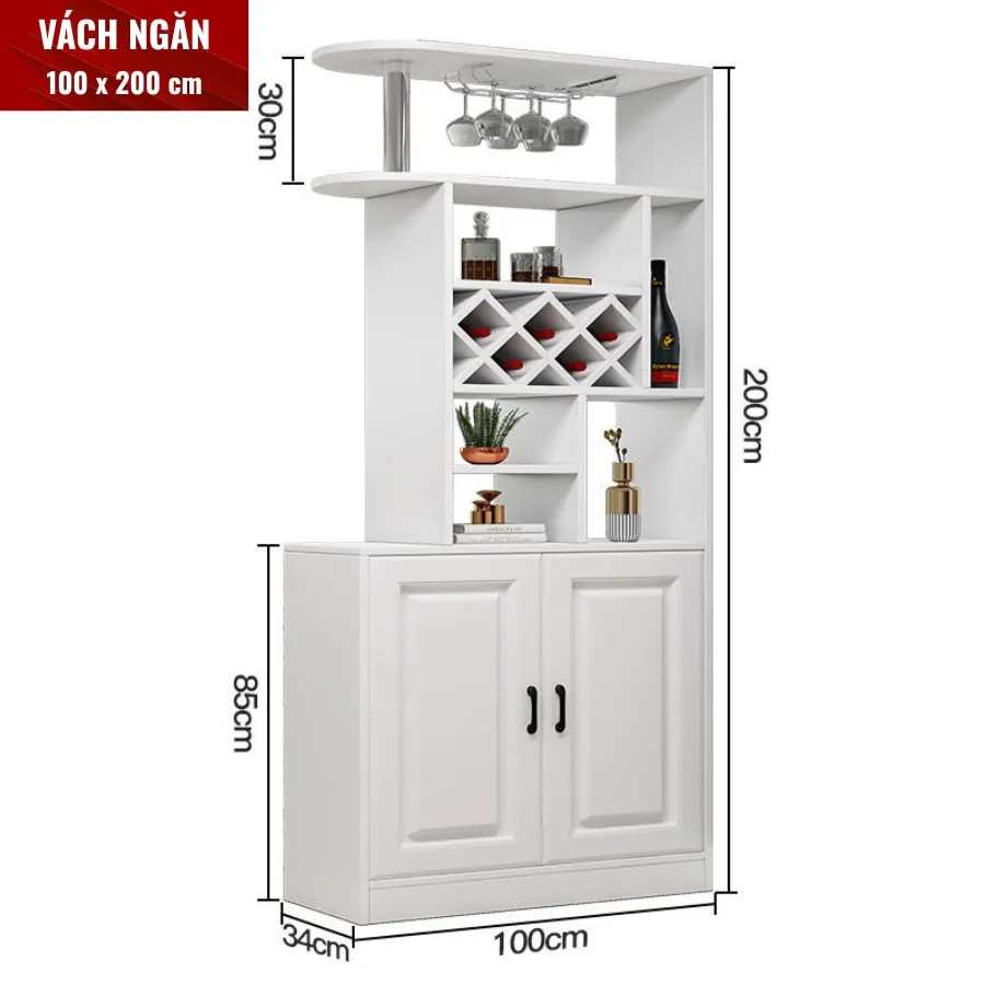Tủ Vách Ngăn Phòng Khách Kết Hợp Kệ Rượu Gỗ Công Nghiệp 