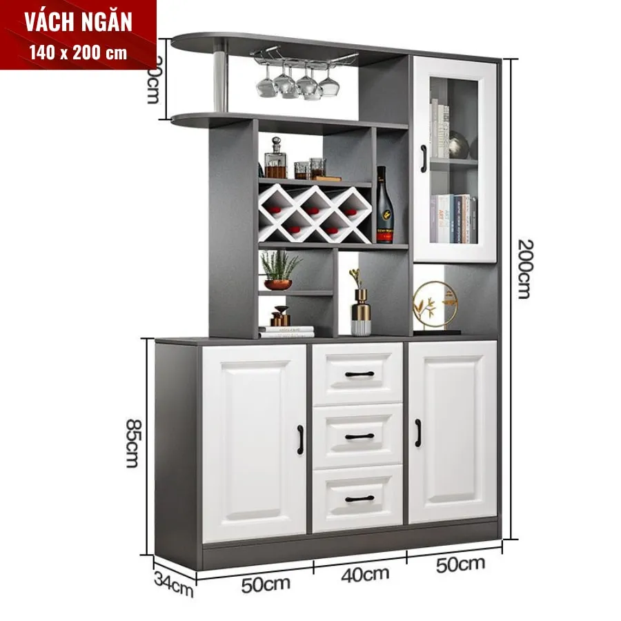Tủ Vách Ngăn Phòng Khách Kết Hợp Kệ Rượu Gỗ Công Nghiệp 