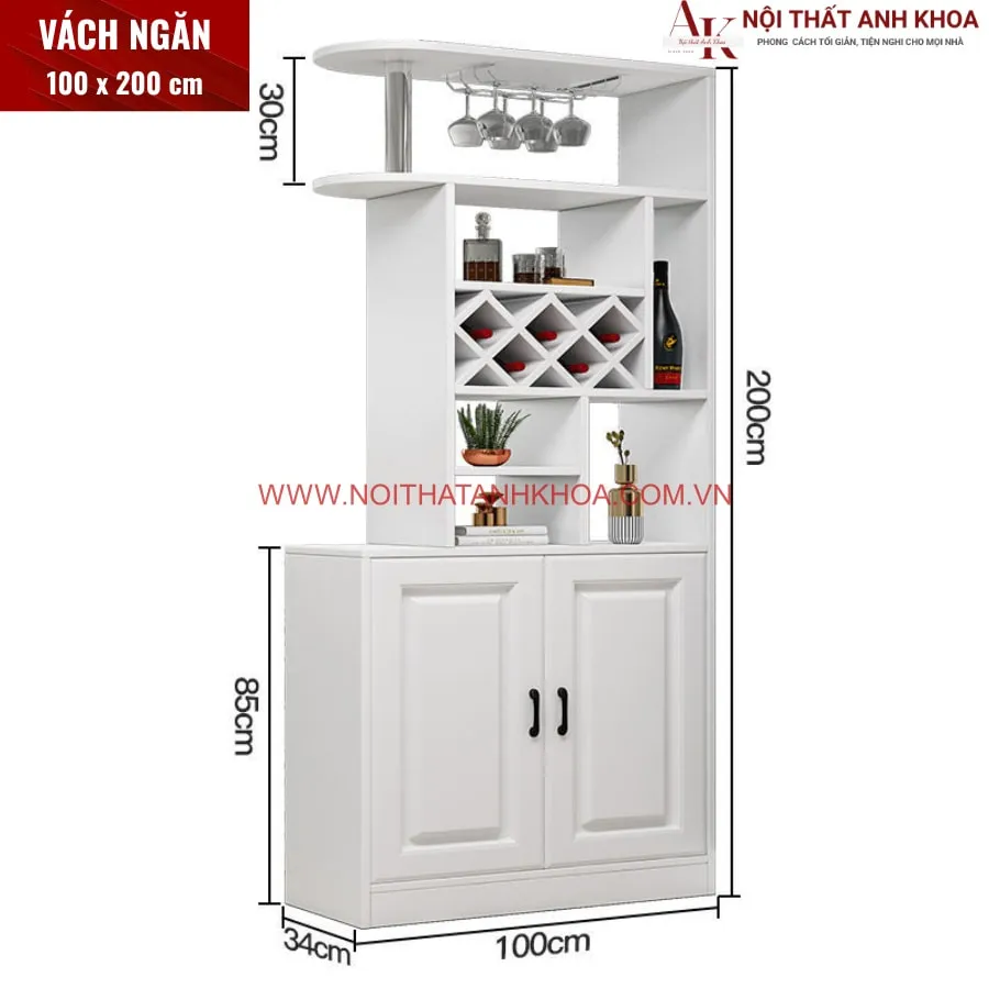 Tủ Vách Ngăn Phòng Khách Kết Hợp Kệ Rượu Gỗ Công Nghiệp 