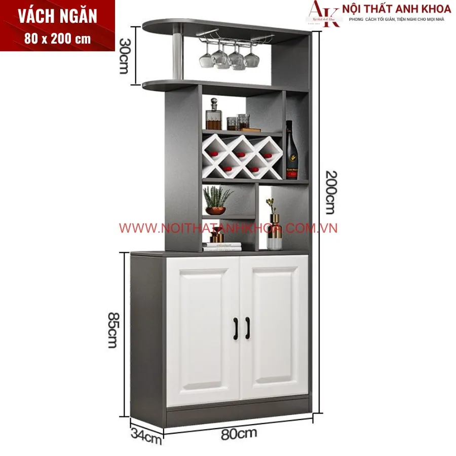 Tủ Vách Ngăn Phòng Khách Kết Hợp Kệ Rượu Gỗ Công Nghiệp 
