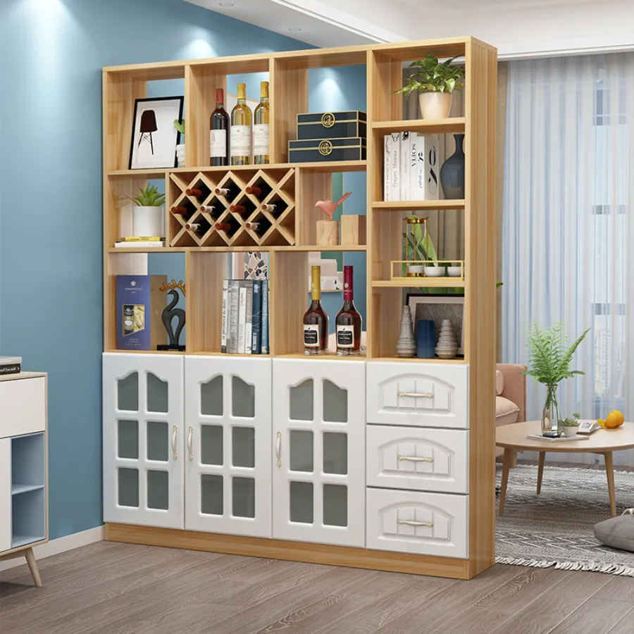 Tủ Vách Ngăn Phòng Khách Màu Vân Gỗ Phối Trắng Đẹp Giá Rẻ
