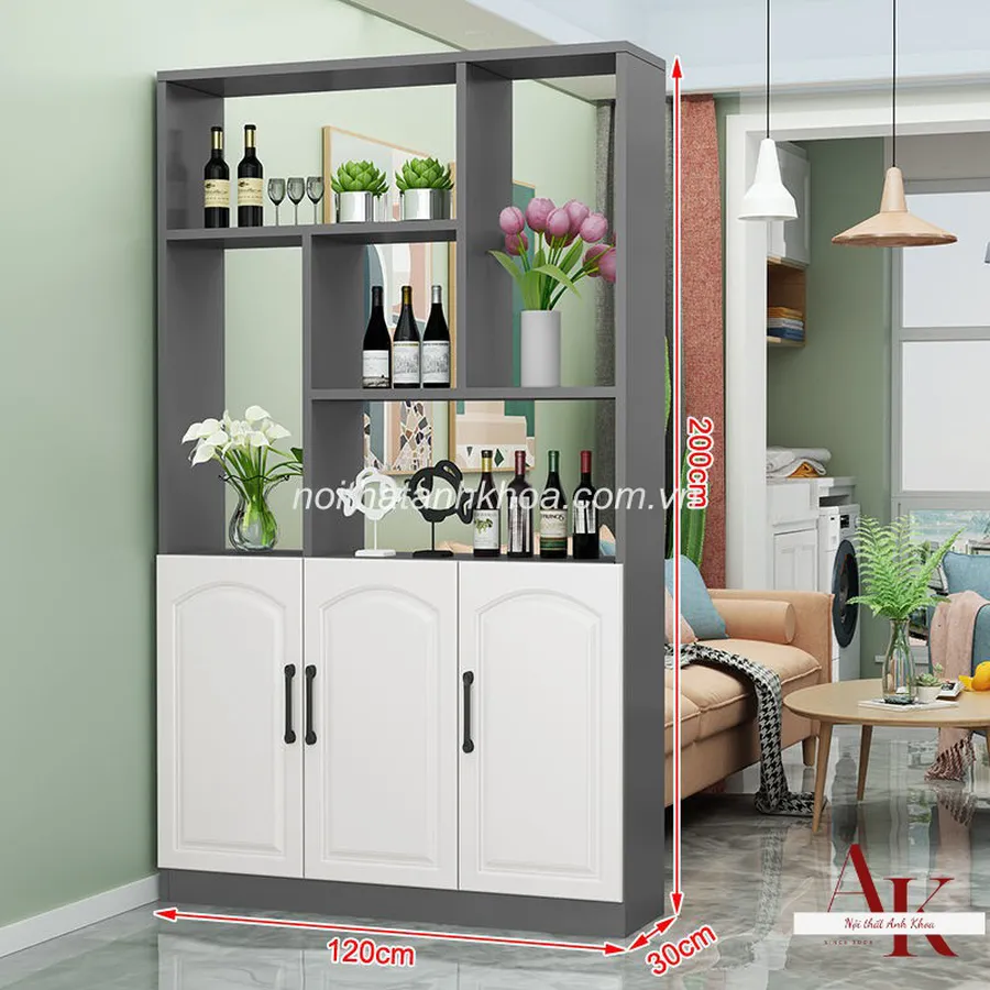 Vách Ngăn Gỗ Công Nghiệp MDF Kèm Kệ Tủ Hiện Đại Tiện Lợi