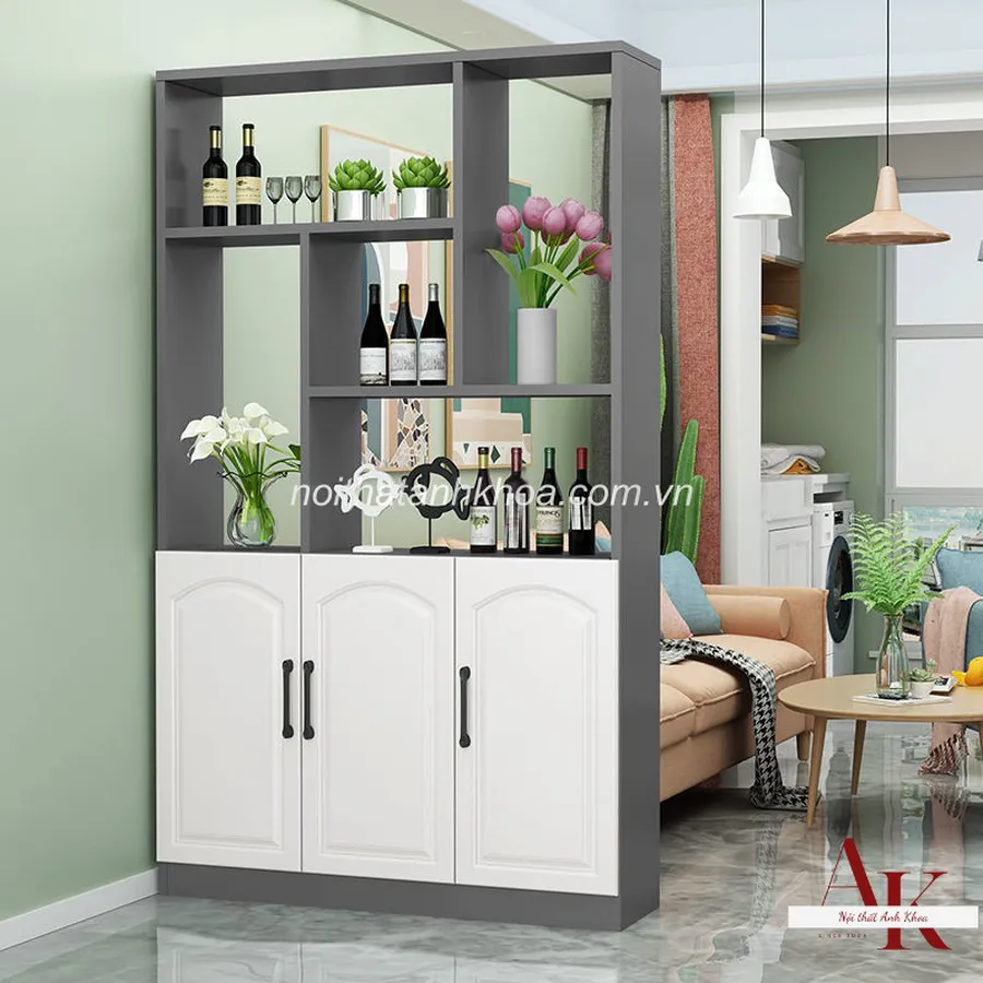 Vách Ngăn Gỗ Công Nghiệp MDF Kèm Kệ Tủ Hiện Đại Tiện Lợi