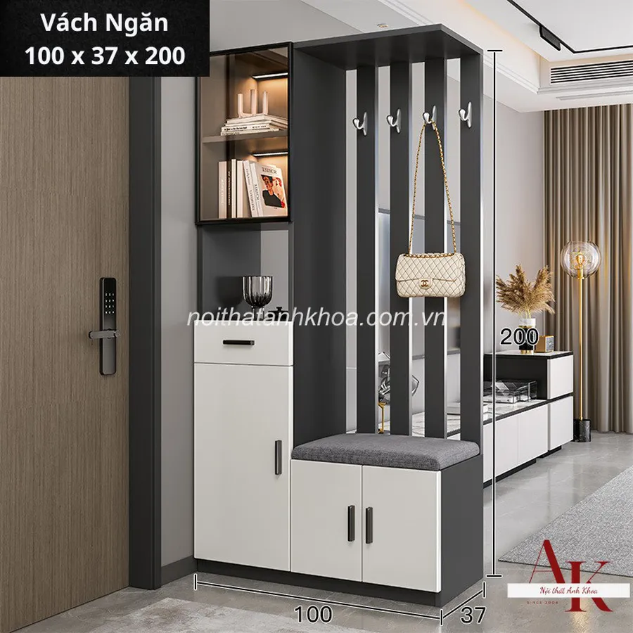 Vách Ngăn Gỗ Công Nghiệp Phủ Melamine Màu Xám Phối Trắng Hiện Đại