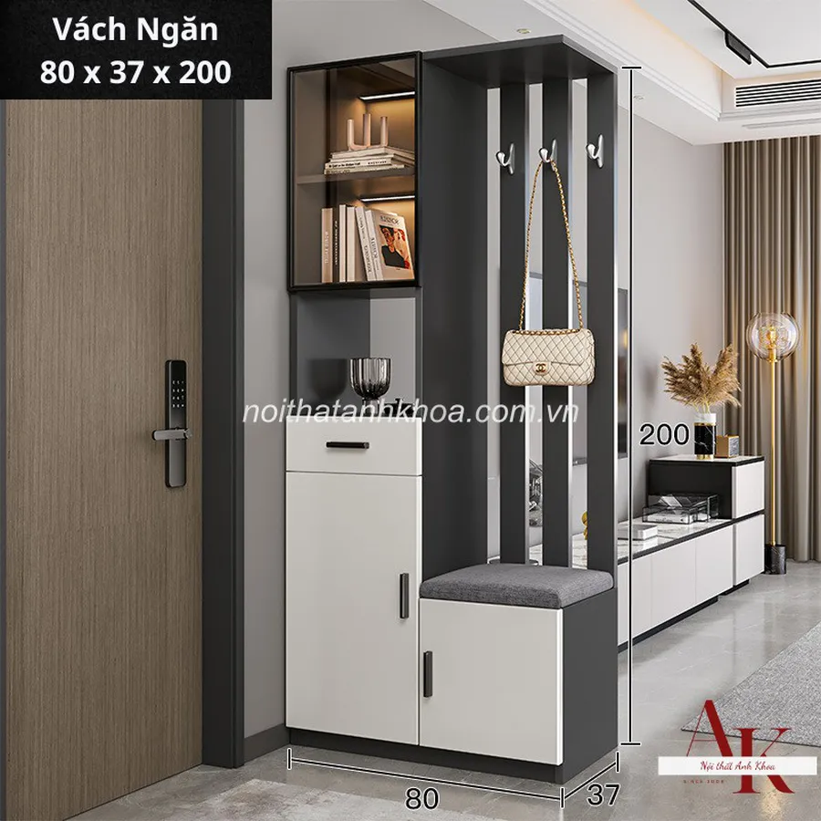 Vách Ngăn Gỗ Công Nghiệp Phủ Melamine Màu Xám Phối Trắng Hiện Đại