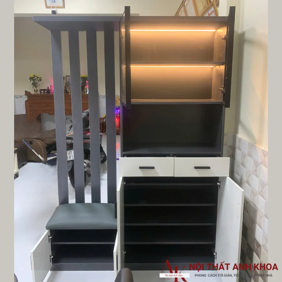 Vách Ngăn Gỗ Công Nghiệp Phủ Melamine Màu Xám Phối Trắng Hiện Đại