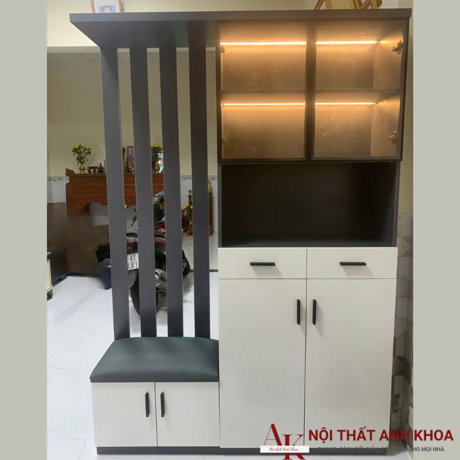 Vách Ngăn Gỗ Công Nghiệp Phủ Melamine Màu Xám Phối Trắng Hiện Đại