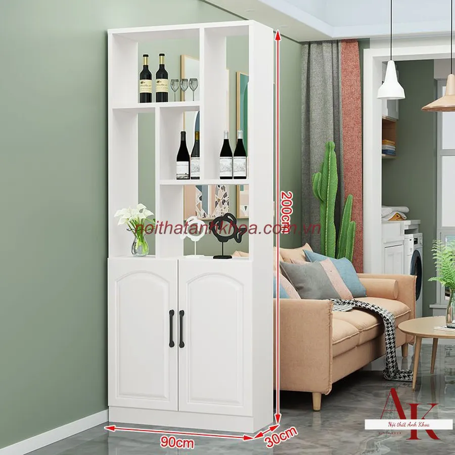 Vách Ngăn Gỗ MDF Kèm Hộc Tủ Màu Trắng Đẹp Hiện Đại