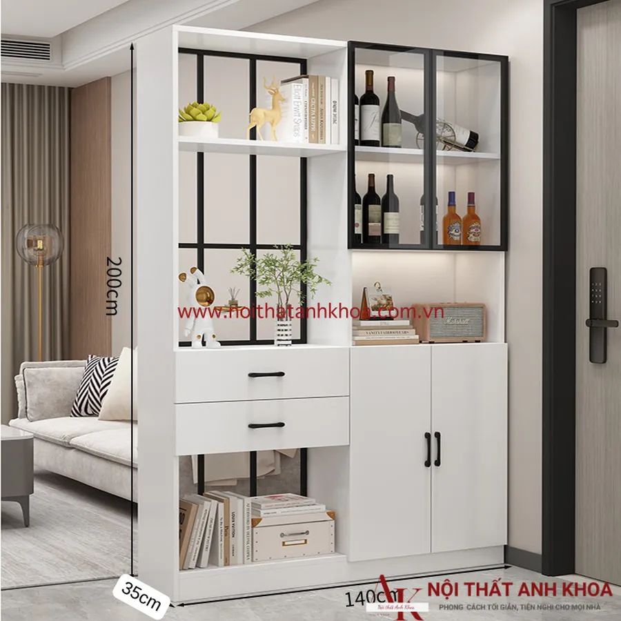 Vách Ngăn Kết Hợp Tủ Rượu Gỗ Công Nghiệp Đẹp Hiện Đại