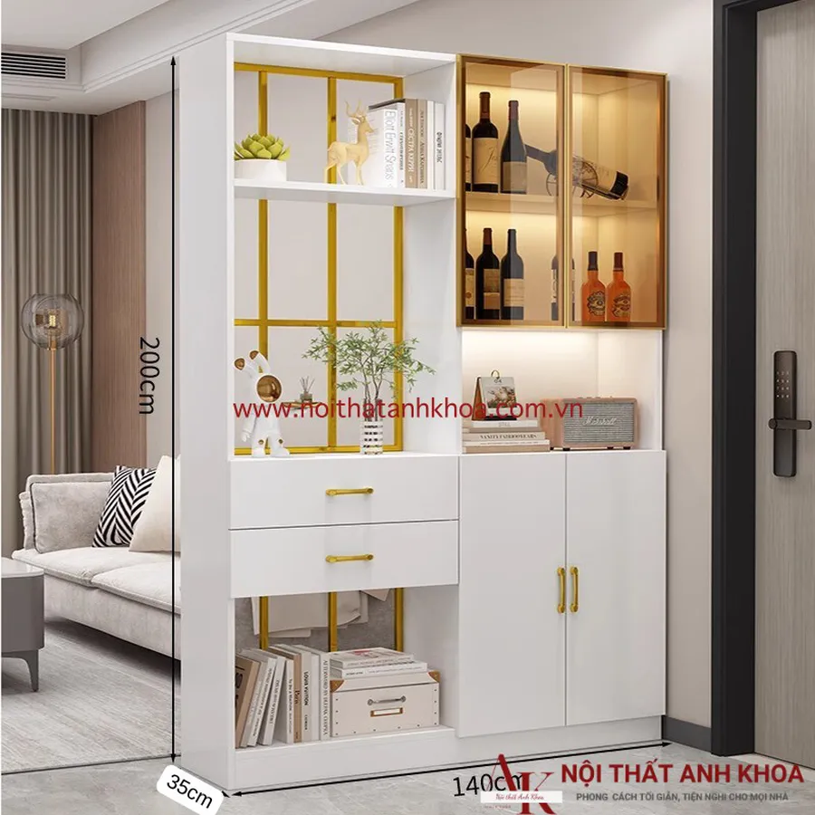 Vách Ngăn Kết Hợp Tủ Rượu Gỗ Công Nghiệp Đẹp Hiện Đại