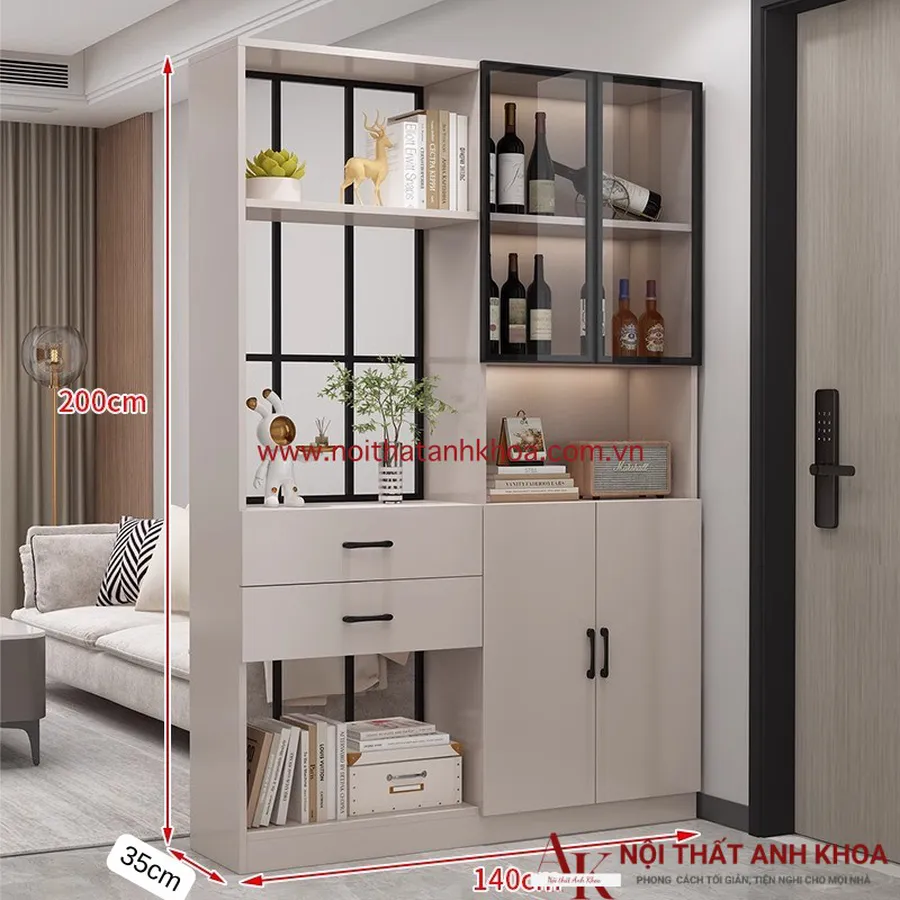 Vách Ngăn Kết Hợp Tủ Rượu Gỗ Công Nghiệp Đẹp Hiện Đại