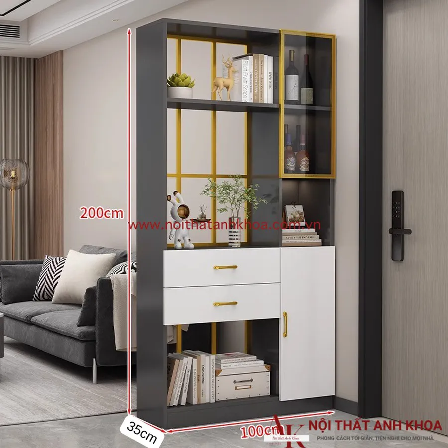 Vách Ngăn Kết Hợp Tủ Rượu Gỗ Công Nghiệp Đẹp Hiện Đại