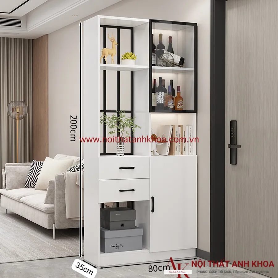 Vách Ngăn Kết Hợp Tủ Rượu Gỗ Công Nghiệp Đẹp Hiện Đại