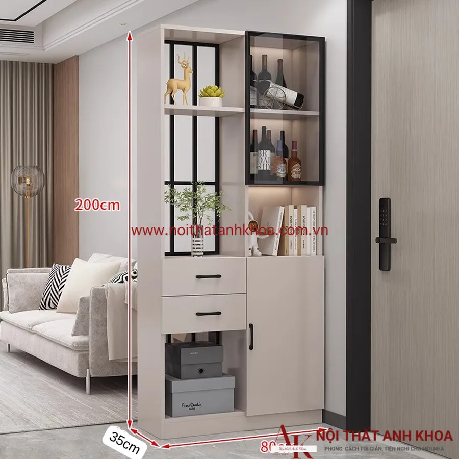 Vách Ngăn Kết Hợp Tủ Rượu Gỗ Công Nghiệp Đẹp Hiện Đại