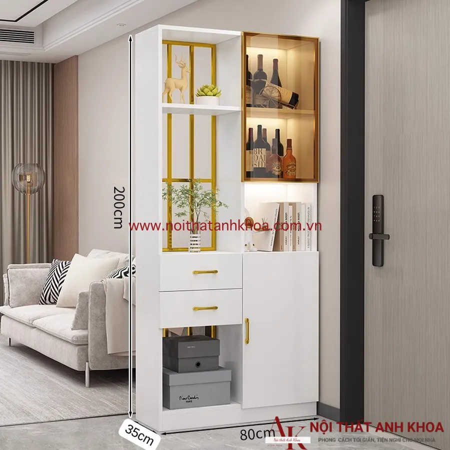 Vách Ngăn Kết Hợp Tủ Rượu Gỗ Công Nghiệp Đẹp Hiện Đại