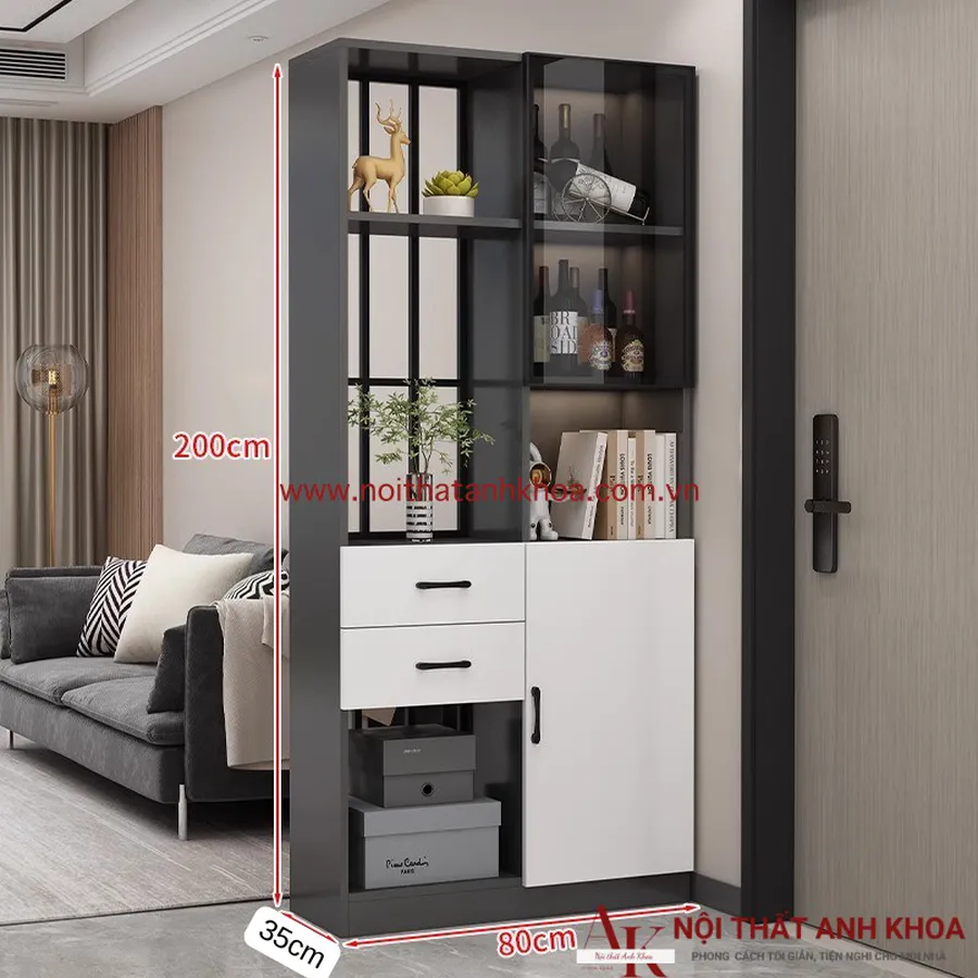 Vách Ngăn Kết Hợp Tủ Rượu Gỗ Công Nghiệp Đẹp Hiện Đại