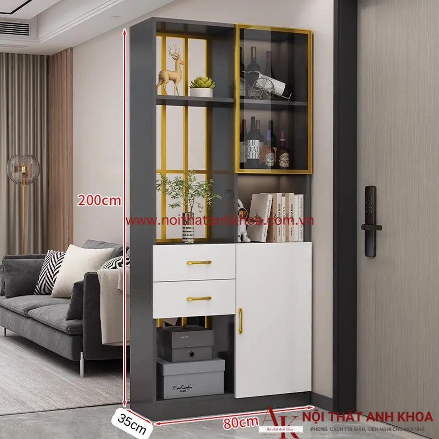 Vách Ngăn Kết Hợp Tủ Rượu Gỗ Công Nghiệp Đẹp Hiện Đại