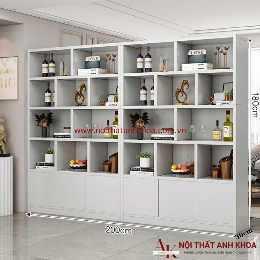 Vách Ngăn MDF Kết Hợp Kệ Tủ Trang Trí Gỗ Công Nghiệp
