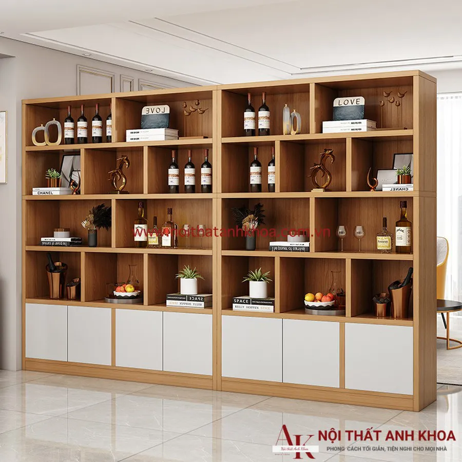 Vách Ngăn MDF Kết Hợp Kệ Tủ Trang Trí Gỗ Công Nghiệp