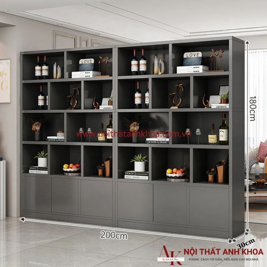 Vách Ngăn MDF Kết Hợp Kệ Tủ Trang Trí Gỗ Công Nghiệp