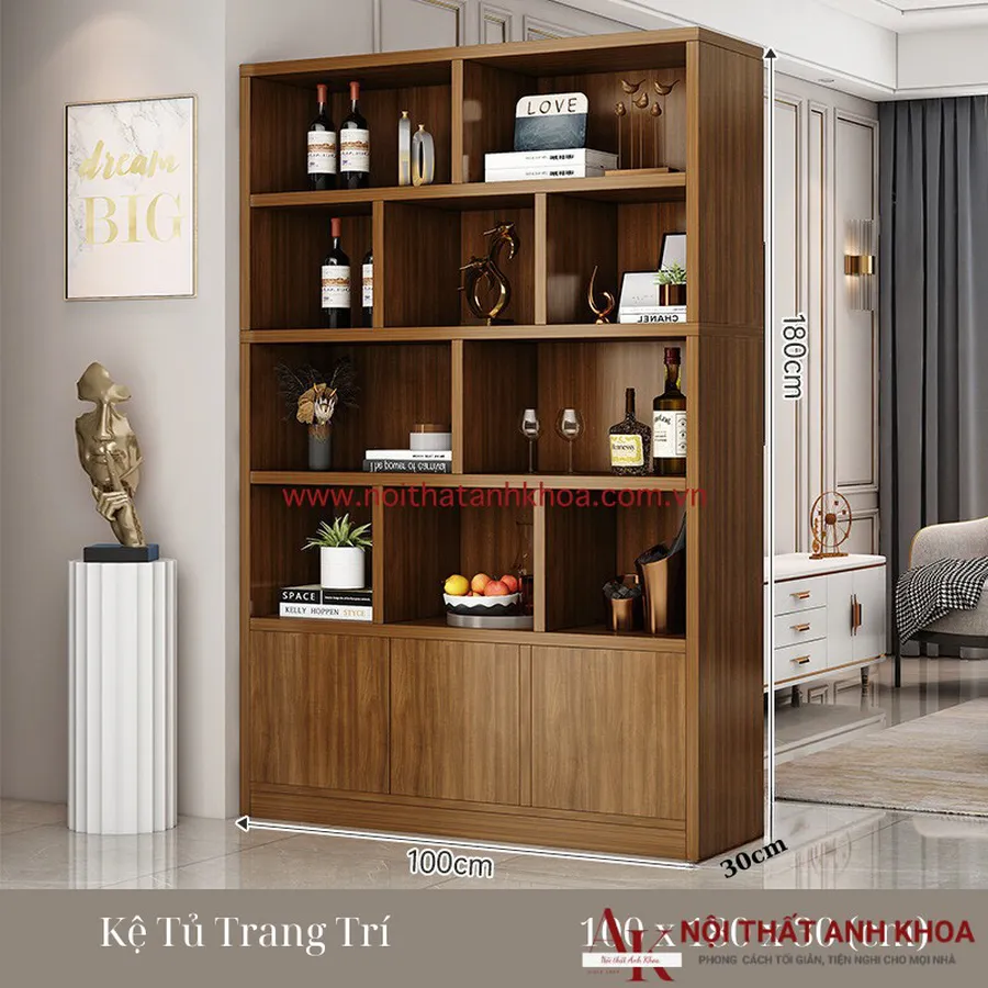 Vách Ngăn MDF Kết Hợp Kệ Tủ Trang Trí Gỗ Công Nghiệp